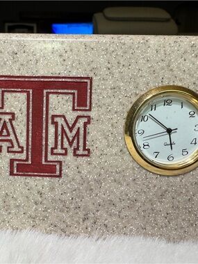 Maroon Texas A&M Logo Desk Clock with Gold Trim
